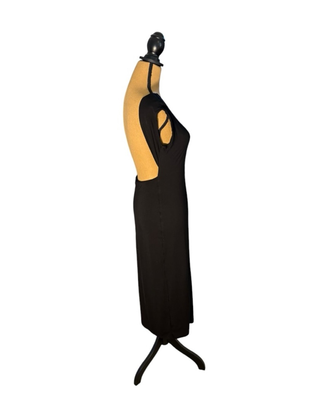 See You Monday Black Midi Dress Open Back Cap Sleeve L 90s Minimalist - Picture 4 of 10